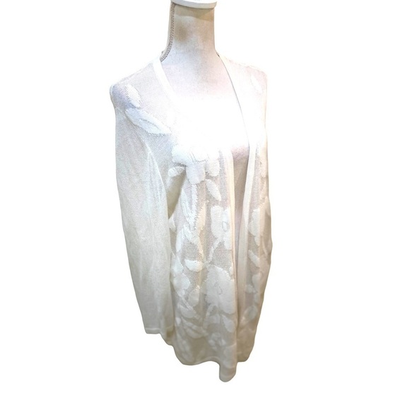 Jones New York off white sheer open front cardigan floral design cotton large - Picture 3 of 9